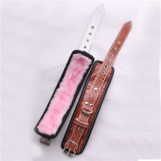 MT - Pink Plush Leather Handcuffs 2