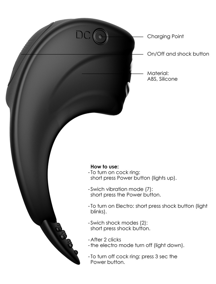 ElectroShock - 電刺激陰莖環 - 黑色 照片-6